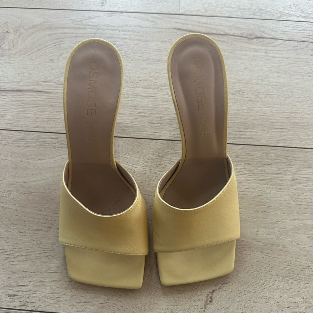 Butter Yellow Leather Mule Sandal Heels by Osmose Paris